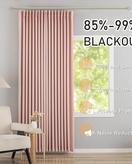 DONREN Baby Pink Pinch Pleated Blackout Curtains with Hooks - 108 inch Length Room Darkening Thermal Insulated Window Curtain Panels for Living Room Bedroom 2 Panel 40" Wx108 L