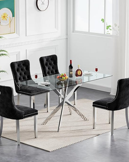 HomVent Rectangular Glass Dining Table Set for 4, Modern Tempered Glass Kitchen Table Set and Chairs, Rectangular Dining Room Table Set for Kitchen