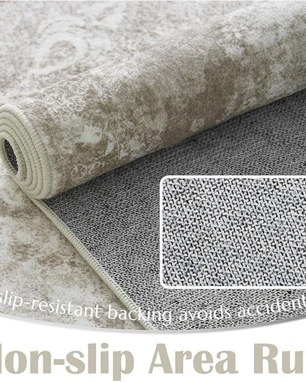 jinchan Hallway Runner Rug 2x10 Vintage Floral Distressed Design - Machine Washable Non-Slip Low-Pile Soft Thin Faux Wool Kitchen Carpet for Farmhouse Bedroom Laundry Room(2x10ft, Brown)