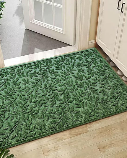 Bulijojo Sturdy Front Entrance Doormats,Durable Heavy Duty Welcome Mat,Thick Absorbent Natural Rubber Non Slip Mat,Easy Clean Entryway Mat Leaves Green, 47" x 32"