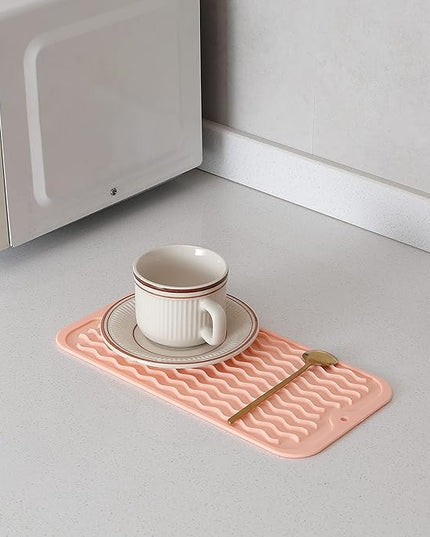 Silicone Dish Drying Mat for Multiple Usage,Easy clean,Eco-friendly,Heat-resistant Silicone Mat for Kitchen Counter or Sink,Refrigerator or Drawer Liner Pink S 12 inches x 6 inches