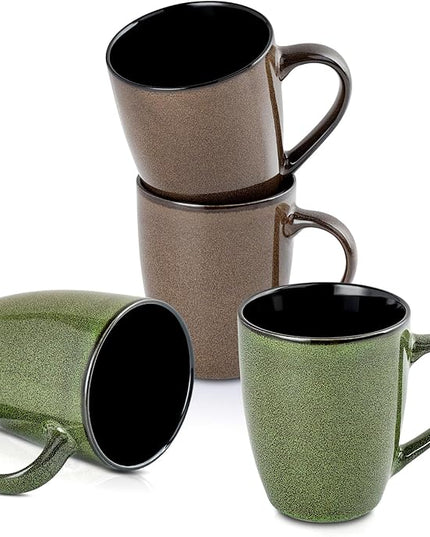 Ceramic Mugs 12oz,Large Ceramic Coffee Cups for Men, Women, Dad, Mom, Modern Coffee Mugs With Handle For Tea,Latte,Cappuccino,Cocoa. (green and brown 4pack)