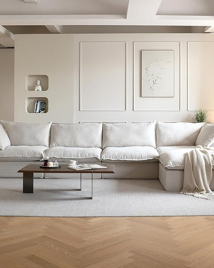JACH L-Shaped Sectional Couches, Modular Sectional Sofas, Modern Couch Sofa with Chaise Ottoman, Cushion Covers Removable, Two Corners and Two Middle Sofa for Living Room (Beige)