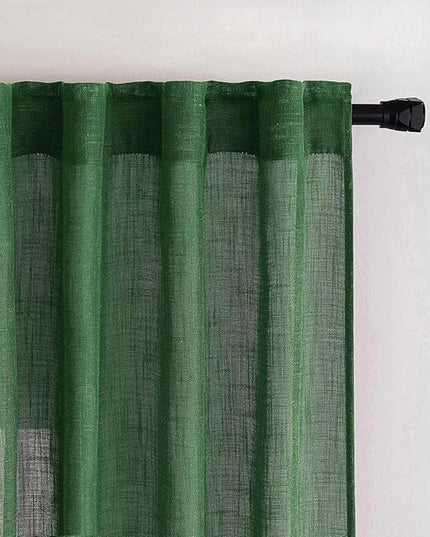 MIULEE Emerald Green Kitchen Curtains 24 Inch Length 2 Panels, Soft Thick Linen Textured Semi Sheer Light Filtering Short Cafe Tier Curtains for Small Half Window Back Tab Rod Pocket Christmas Decor