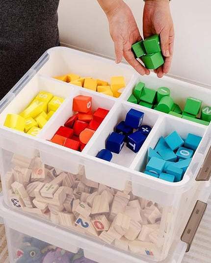 Citylife 32 QT Plastic Storage Bins with Removable Tray Large Stackable Storage Containers for Organizing Craft Storage and Storage Craft, Clothes, Files, Office Supplies, 2 Packs