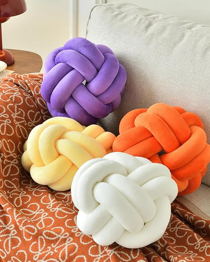 Knot Ball Pillow, Round Decorative Throw Pillows Cushion, 8 Inch Beige Soft Plush Knotted Pillows Pillow, Modern Home Throw Knot Decorative Cushion