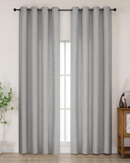 Chyhomenyc Light Grey Curtains 96 Inch Length 2 Panels, Light Filtering Faux Linen Textured Soft Airy Curtains for Living Room, Thick Farmhouse Grommet Bedroom Drapes, 50Wx96L Inch, 2PCS