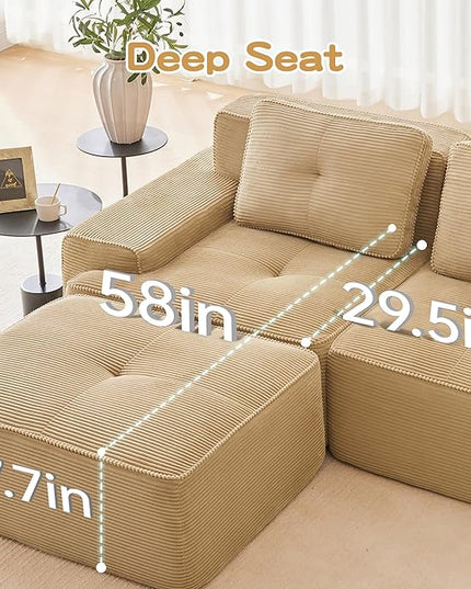 Hommoo Oversized Modular Sectional Sofa, 8 Seat Sleeper Sofa Bed, Comfy Corduroy Couch with Deep Seat, 153”Convertible Boneless Sofa with Ottoman for Living Room No Assembly Required Camel