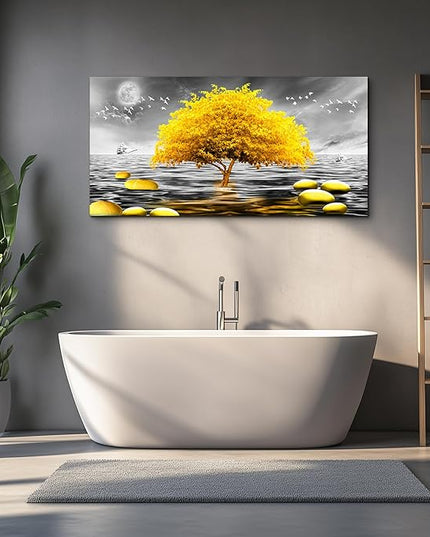 Wall Decorations For Living Room Large Size Canvas Wall Art For Bedroom Modern Office Wall Decor Canvas Art Black and white view Yellow Tree Painting Pictures Artwork for Walls Bathroom Home Decor