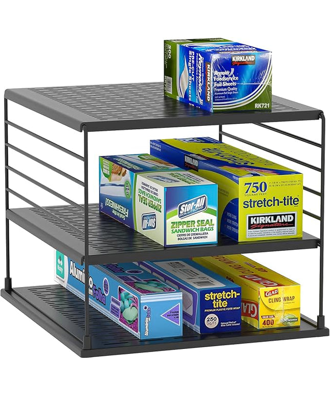 Upgraded Cabinet Organizers and Storage -Divided Compartment Holder for Plastic Bag, Wrap, Foil, Snack and Box for Kitchen and Pantry Organization and Storage, Kitchen Organization(Black)