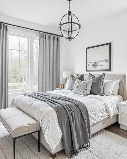 Light Grey Linen Dual Layer Curtains 102 Inches Long Panels 2 Set for Office, Blackout Memory Shape Pinch Pleated Thermal Noise Reducing Neutral Windows Curtain & Drapes with Hooks 8-1/2 FT Length