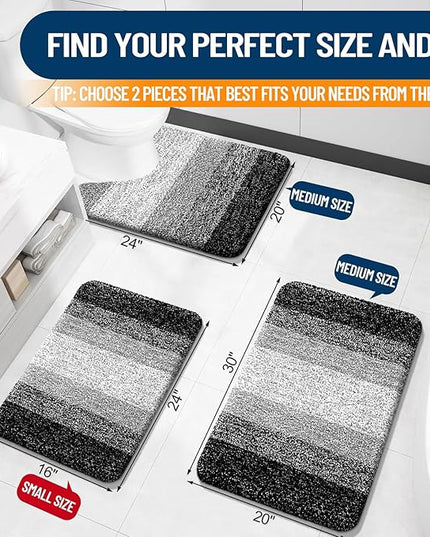 OLANLY Bathroom Rug Set 2 Piece, Soft Absorbent Microfiber Bath Mats and U-Shaped Contour Toilet Rug, Non-Slip, Machine Wash Dry, Plush Shaggy Bath Mats for Bathroom (30"x20"+24"x20", Black)