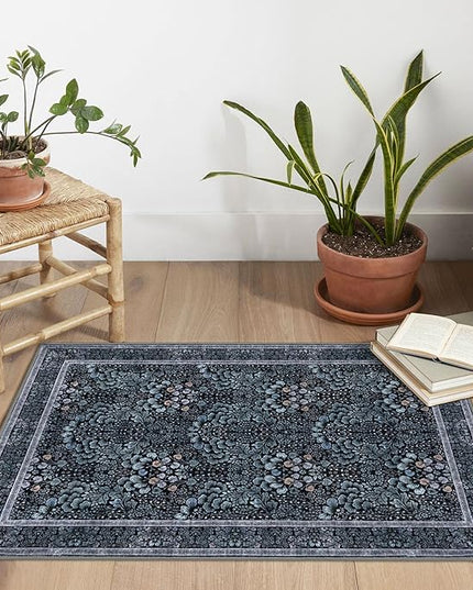 2x3 Washable Rug Soft Area Rug for Entryway, Navy Blue Black Non-Slip Indoor Door Mat Boho Low-Pile Kitchen Rugs, Floor Modern Carpet for Entrance Kitchen Bedside Farmhouse