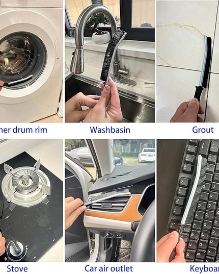 7 Pcs Hard Bristle Crevice Cleaning Brush Set - for Grout, Tight Spaces & Gap Cleaning, Deep Reach Narrow Scrubber Tools for Bathroom Tiles, Kitchen Sink, Window Tracks & Car Vents, Home Essentials