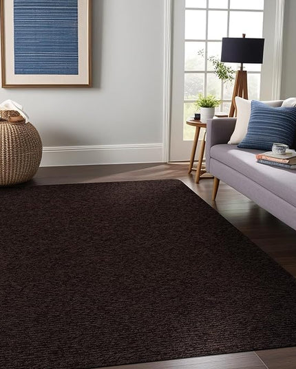 Beverly Rug Non-Slip Modern Rug 4x6 Solid Traditional Rubber Backing Machine Washable Soft Thin Indoor Area Rugs for Living Room Stain Resistant Non Shedding Casual Carpet (4 x 6 Brown)