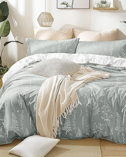 Love's cabin Grey Twin Comforter Set - Twin XL Size Comforter Set Dorm Bedding, 2 Pieces Cute Floral Bedding, Soft Reversible Flowers Comforter, 1 Comforter & 1 Pillow Sham