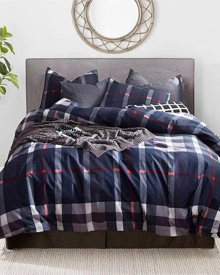 Luxlovery Navy Plaid Comforter Set King Men Women Blue Tartan Bedding Set King Size Geometric Buffalo Checkered Blanket Quilts Soft Breathable Navy Grid Comforter for Adults