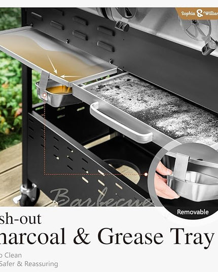 Sophia & William Charcoal and Propane Gas Grill Combo with Side Burner & Porcelain-Enameled Cast Iron Grate, Dual Fuel BBQ Grill for Outdoor, Barbecue Grill, 690 SQIN Cooking Area
