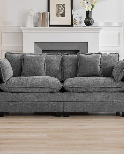 76'' Cloud Deep Seat Loveseat, Upholstered Chenille Modular 2-Seats Sectional Sofa Couch, Modern Comfy Settee Loveseat for Living Room Set, Small Apartment, Grey