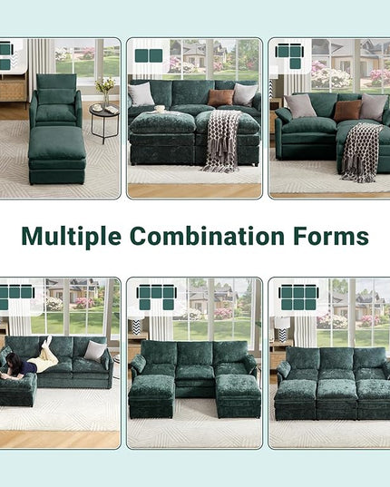 Tbfit Living Room Furniture Set, Loveseat Couch & Ottoman, Modern Comfy Cloud Sofa Set, Spring Seat Cushions, Chenille, Green