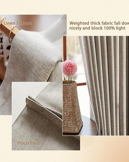 Textured Linen Pencil Pleated 100% Blackout Curtains for Bedroom/Living Room Blackout Curtains 120 Inches Long, Energy Saving Window Treatment Curtains,52Wx120Lx2, Rust Brown