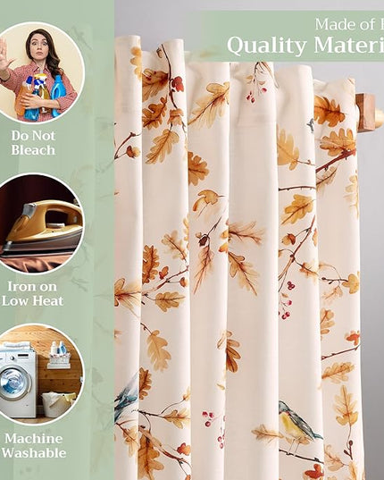 Maison d' Hermine Curtains for Living Room 100% Cotton 108 inch Length Two Panels Light Filtering Curtains for Bedroom Windows with Rod and Loop Pockets Drapes (Oak Leaves, 50" W x 108" L)
