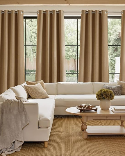 NICETOWN Faux Linen Caramel Blackout Curtains 84 inches Long for Living Room - Privacy Panels for Bedroom, Modern Farmhouse Style Easy Care Grommet Top, 2 Panels, W52 by L84