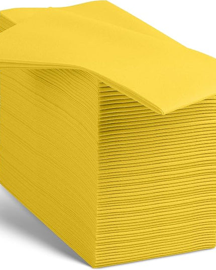 100 Linen-Feel Yellow Paper Napkins - Decorative Cloth-Like Yellow Dinner Napkins - Soft And Absorbent. For Kitchen, Party, Wedding, Bathroom Or Any Occasion