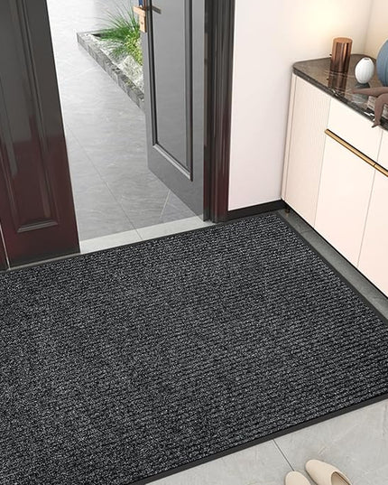 Kuyal Front Door Mat, 2'x4' Indoor Outdoor Entrance Mat, Commercial Floor Mats Inside Outside Entrance, Heavy Duty Durable Welcome, Rubber Backing Non Slip Outdoor Mats for Entryway,Black