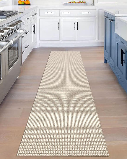 KOZYFLY Runners for Hallways 2x8 ft Washable Kitchen Runner Non Slip Rubber Backed Hall Runners Cotton Entryway Runner Rugs Floor Carpet for Indoor Backdoor Bedroom Kitchen, Ivory/Khaki