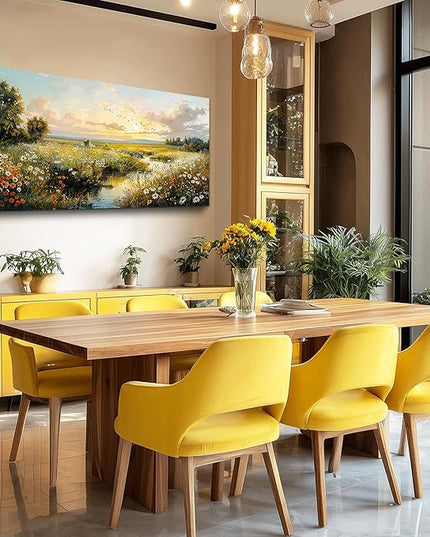 XIGUANGART Rustic Landscape Wall Art Canvas Prints Nature River Meadow flowers Wall Decor Sunset Pastoral Abstract Pictures Modern Artwork for Living Room Bedroom Kitchen Office Large Home Decorations