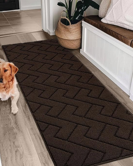 hicorfe Indoor Doormat,Front Back Door Mat Rubber Backing Non Slip Door Mats 24"x71" Absorbent Resist Dirt Entrance Doormat Inside Floor Mats for Entryway Washable Low-Profile(Coffee)