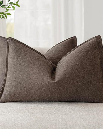 Foindtower Pack of 2, Decorative Linen Soild Throw Pillow Covers Soft Accent Cushion Case Boho Farmhouse Neutral Pillowcase for Couch Sofa Bedroom Living Room Home Decor 12 x 20 Inch Reddish Brown