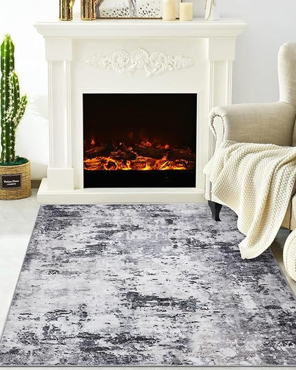 Modern Abstract 2x3 Area Rug Non Slip Non Shedding Low Pile Stain Resistant Rug for Entryway Kitchen Bedroom,Grey