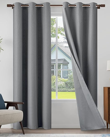 100% Blackout Linen Textured Curtains 84 Inch Length 2 Panels Set for Living Room, Bedroom, Light Weight Curtains with Grommets Top, Full Blackout Curtains Privacy Protection, Gray, 37" W x 84" L
