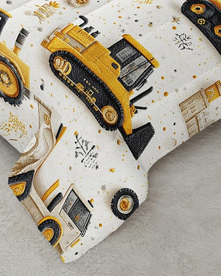 AILONEN Cartoon Construction Trucks Comforter Set Twin Size,Truck Cranes Tractors Bedding Sets,Boys Yellow Machinery Truck Duvet Set,3-Piece, 1 Quilt and 2 Pillowcases,Soft Microfiber