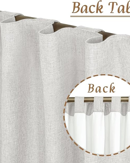 LAMIT 100% Blackout Linen Curtains 84 Inches Long, Linen Textured Living Room Farmhouse Curtains Full Room Darkening Back Tab and Rod Pocket Panels with White Liner, 2 Panels, Light Grey, 60 x 84 Inch