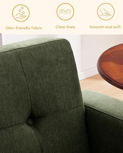 HUIMO Sofa Couch, Mid Century Modern Sofa with Solid Wood Frame, Button Tufted Couch for Bedroom, Living Room, Office, Apartment (Green, 60 inch)