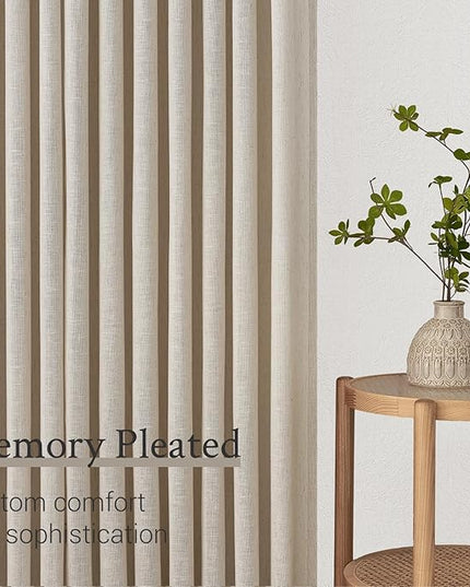 Topfinel Oatmeal Pinch Pleated Linen Curtains 105 Inch Length 2 Panels for Living Room Bedroom Semi Sheer Window Curtain Boho Neutral Back Tab Pinch Pleat Drape with Hooks 105 Inches Long