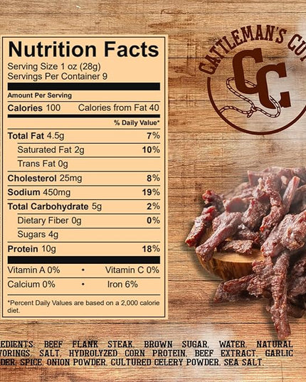 Cattleman's Cut Texas Style Flank Steak Beef Jerky, 9 Ounce