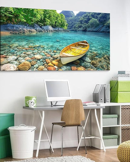 HGUAOA Lake Canvas Wall Art - Nature Landscape Mountain Wall Art for Living Room, Rustic Artwork for Walls, Pictures for Bedroom, Fine Home Decor, Scenic Wall Decor 24×48IN