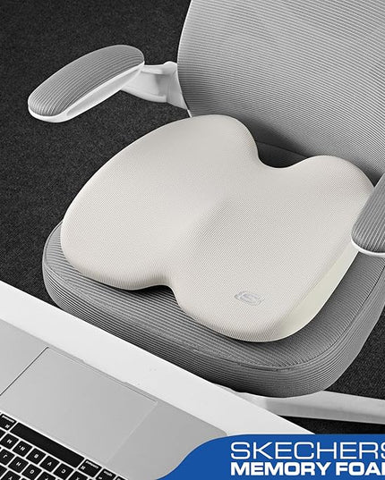 Skechers Seat Cushion, Ergonomic Memory Foam Cushion for Long Sitting Hours on Office & Home Chair, Car Seat Cushion for Sciatica, Coccyx Cushion,Beige