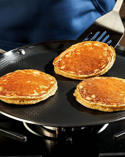 HexClad Hybrid Nonstick 12-Inch Griddle Pan, Stay-Cool Handle, Dishwasher-Friendly, Oven-Safe Up to 900°F, Induction Ready, Compatible with All Cooktops