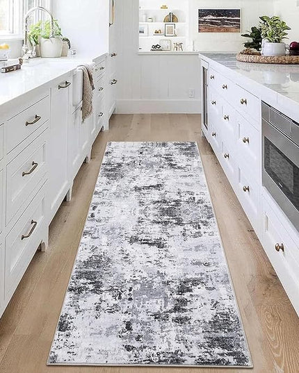 Modern Abstract 2x8 Runner Rug Non Slip Non Shedding Low Pile Stain Resistant Rug for Bedroom Living Room,Grey
