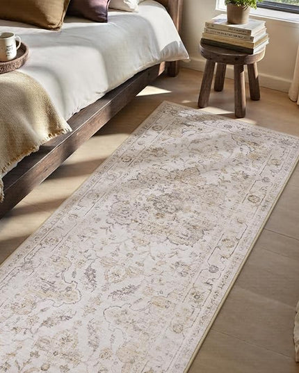 PADOOR-Vintage Runner Rug 2X10 Runners for Hallways-Soft Beige Washable Bedside Rugs for Bedroom-Non Slip Long Rug for Hallways Entryway Laundry Room Stair Kitchen Bathroom