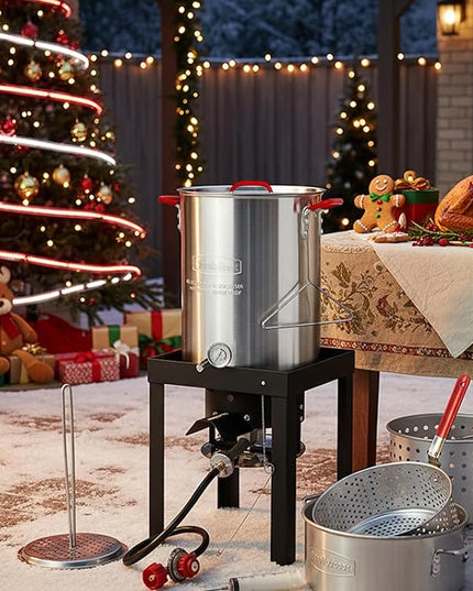 CreoleFeast TFS3010 Propane 30 Qt. Turkey and 10 Qt. Fish Fryer Boiler Steamer Set, 50,000 BTU Burner, Ideal for Outdoor Cooking