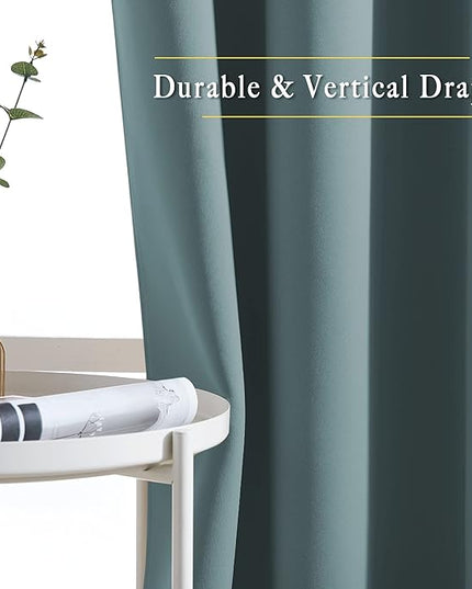 NICETOWN Room Darkening Curtains Extra Long 110 Inches, Grommet Thermal Insulated Weighted Window Treatments for Living Room/Farmhouse, W66 x L110, Greyish Blue, 2 Panels