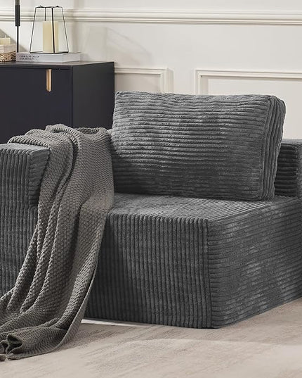 40" Modular Sectional Sofa, Upholstered Floor Sofa Couch with Pillow, Bean Bag Chair for Bedroom Living Room, No Assembly Required (Plush Corduroy Fabric, Grey)