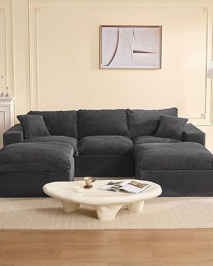 106.3” Sectional Couches for Living Room, Cloud Couch, Modular Sectional Sofa, Convertible Sofas Bed, Deep Seat Sofa, U Shaped Cozy Sofa Furniture Set, Corduroy, Gray