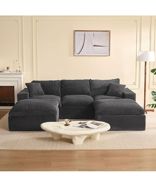 106.3” Sectional Couches for Living Room, Cloud Couch, Modular Sectional Sofa, Convertible Sofas Bed, Deep Seat Sofa, U Shaped Cozy Sofa Furniture Set, Corduroy, Gray